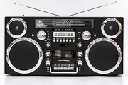 GPO Brooklyn 1980S-Style Portable Boombox - CD Player, Cassette Player, FM & DAB+ Radio, USB, Wireless Bluetooth Speaker - Black