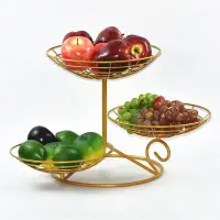 在飛比找Yahoo!奇摩拍賣優惠-北歐水果籃客廳創意多層果盤家用時尚懶人干果收納網紅雙層水果盤