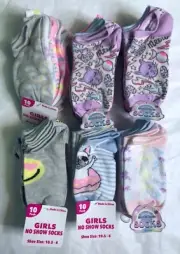Girls No Show Socks Size 10.5-4 Dog Cat Stripes Smiley Multi Pack Lot 60 Pairs