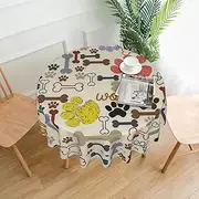 Paw Dog Tablecloth Round Table Cloth 60 Inch Waterproof Party Table Covers for Picnic Kitchen Outdoor