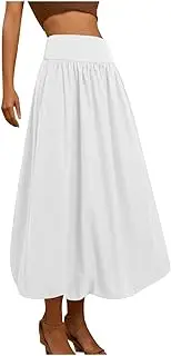 [Generic] Fashion Women Maxi Bubble Skirt Elastic Waist Aline Long Puff Skirt Ruffle Hem Balloon Skirts Swim Outdoor Sport Chic