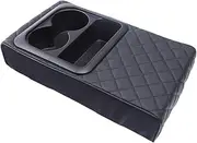 Car Armrests Auto Center Console Armrest Cushion with 2 Cup Holder PU Leather Armrest Pad Portable Car Armrest Pillow Cover Height Pad Console Armrest(Black)