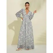 Chiffon Paisley Print Elastic Waist Maxi Wedding Guest Dress