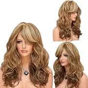 European And American Wig For Women With Mixed Blonde Medium And Long Curly Hair, Oblique Bangs, Chemical Fiber Headgear