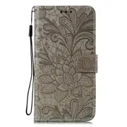 For Samsung Galaxy S20 Ultra Case, Flower Lace PU Leather Wallet Cover, Grey