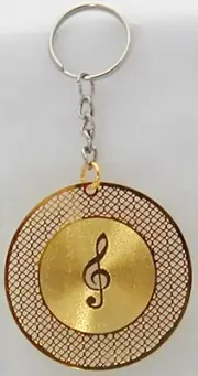 G-Clef w/Record laser cutting Key chain 1.75" (Gold/Silver)