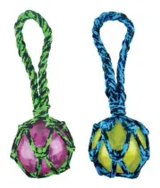 Dog Toy Paracord Rope Tug & Ball Tough Squeaky Fetch Chew Pick Blue or Green 11"