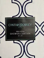 Cynthia Rowley Navy Blue Quatrefoil Cotton Fabric Shower Curtain