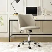 [HULALA HOME] Armless Office Chair with Adjustable Height, Metal Legs, Lumbar Support Backrest, and Smooth Rolling Wheels, Grey