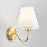 Mengjay Wall Sconces, Classic Brushed Brass Sconces Wall Lighting, Hardwired Bathroom Vanity Light Fixture with Fabric Shade for Bedroom Living Room Hallway Kitchen, Gold (A)