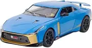Finished Scale Model 1:24 for Nissan GTR 50 Simulation Alloy Car Model Pull Back Sound Light All Doors Openable Vehicle Model Presents Ornaments(Blue)