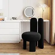LTINGNG Makeup Chair, Modern Bedroom Dressing Stool, Cream Style Rabbit Makeup Stool with Backrest, Solid Wooden Frame, Stable Load-Bearing, Suitable for Bedroom, Living Room(Black)