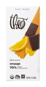 Theo Chocolate Dark 70 Percent Cacao Orange Chocolate Bars 3 Oz