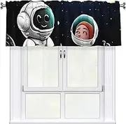 LHBWCVN Astronaut and Alien Valances for Windows, Rod Pocket Window Treatment Drapes Farmhouse Kitchen Curtains Short Blackout Window Curtains for Living Room Bedroom Decor 54x18 Inch