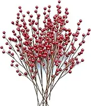 WangLaap 12 Pcs Artificial Red Berries Stems 13.5" Waterproof Berry Branches for Home Holiday Wedding DIY Crafts Decor