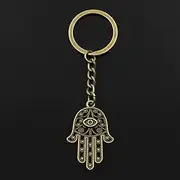 FZSWD 30mm Key Ring Key Chain Jewelry Antique Bronze Silver Color Death Eye Hamsa Palm Fatima Hand 36x25mm Pendant