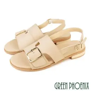 【GREEN PHOENIX】女 涼鞋 皮帶釦 寬版 全真皮 平底 台灣製