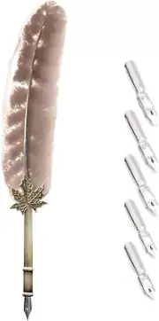 Retro Feather Pen Set, Writing Quill Pen Set with 5 Replacement Nibs, Antique Ca