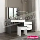 Dressing Table Stool Set Mirror Jewellery 5 Drawers Storage Cabinet Grey&White