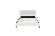 Design Square Modern Fabric Bed Frame Queen Size Wooden Legs W/ Bed Head - Cream