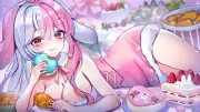 Anime girls cleavage two tone hair donut chicken wings Playmat Gaming Mat Desk