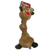 Happy Tails Holiday Dog Toy Plush Squeaker Reindeer Knot 16in Brown