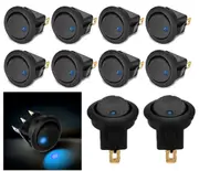10x Blue Light LED 12V Car Boat Truck Round Rocker Toggle ON/OFF Round Switch
