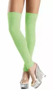 Neon Green Thigh High Leg Warmers Ribbed Acrylic Knit Retro Costume 80s BW711