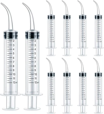 5Pcs 12Ml Dental Irrigation Syringe with Curved Tip, Plastic Disposable Graduate