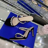 在飛比找蝦皮購物優惠-2023年新款女鞋23年sw新-款方頭粗跟方鉆珍珠❤一字帶細