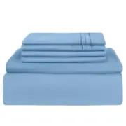 14" Deep Pocket 1800 Thread Count Hotel Quality 6 Piece Bedsheet set King Blue
