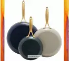 GREEN PAN JEWEL 3 Pc Ceramic NON STICK Pan Frying Skillet Set - Oven Broiler