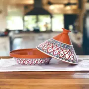 Large Handmade, Hand-painted Red Supreme Ceramic 12" Tagine Pot