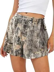 [heyheyshine] Womens Camo Sweat Shorts Y2K Casual Elastic Waist Shorts Maple Leaf Print Athletic Shorts for Beach Summer with Pockets