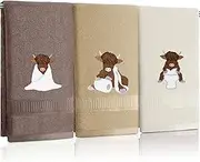 FuWeave 3 Pcs Highland Cow Hand Towel Christmas Rustic Embroidered Soft Cotton Bathroom Decor Decorative Funny Highland Cow Bath Towel for Cabin
