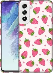 [SuzaCase] Back Case for Samsung Galaxy S21 FE 5G, Galaxy S21 FE Case with Stylish Strawberry Pink Pattern Design Printed Sleek Durable Hardshell Protective Phone Case/Cover for Samsung S21 FE