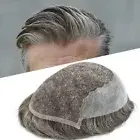 Mens Toupee Gray Hair Replacement System Lace Front Men Wig Poly Human Hairpiece