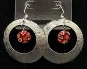 Textured Circle & Millefiori Bead Earrings by Neanie-Bot