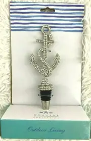 Coastal Collection Wine Bottle Stopper Nautical Anchor Silver Crystal Stones
