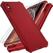 ORETech Designed for iPhone X/iPhone Xs Case with [2 x Tempered Glass Screen Protector] [Full Camera Lens Protection] Square Edge Shockproof Anti-Slip Phone Case Cover for iPhone X/XS Case-5.8" Red
