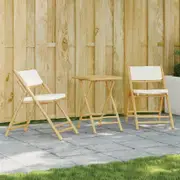 vidaXL 3 Piece Folding Bistro Set with Cream White Cushions Bamboo