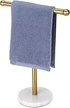 Gold Hand Towel Holder Stand with Heavy Marble Base, T-Shape Towel Rack, Free-Standing for Bathroom Vanity Countertop, 304 Stainless Steel (Gold)
