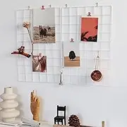 FRIADE Wall Grid Panel for Photo Display,Wall Storage Organizer,5 Metal Clips & 3 S Hooks & 4 Nails & 4 Plastic Hanging Buckles and 4 Screws Offered,Size 17.5" x 11.8",Set of 2 (White)