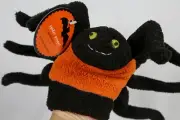 NWT Pottery Barn Kids Fabric Spider Hand Puppet Black w/ Orange Belly