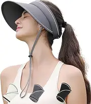 [OZ SMART SUN PROTECTION] Visor Hat for Women, Wide Brim Sun Visors for Golf, Tennis, Running, Sports, Beach, Travel, Caps with UPF Sun Protection Grey
