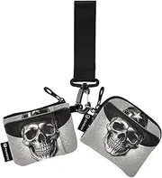 [XYMZR] Mini Zip Around Wristlet keychain Wallet Skull Star Black White for Women Personalized Pattern Detachable Dual Pouch Wristlet Portable Wallet Phone Coin Purse, Multi-colored, One Size