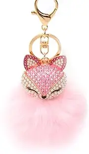 GALPADA Fluffy Ball Keychain with Rhinestones Fox Key Chain Green Pom Pom Keychain for Womens Bag Car Pendant