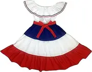 [Generic] Girls Typical Flag Costume Dominican Republic Latin American Hispanic Heritage Outfit Tricolor Red Blue White 2-13 Years