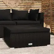 Garden Footrest with Cushion Black 70x70x30 cm Poly Rattan, Sectional Sofa Units