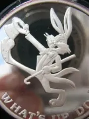 1-OZ. PURE SILVER WHATS UP DOC BUGS BUNNY 50TH ANNIVERSARY 1990 COIN +GOLD .